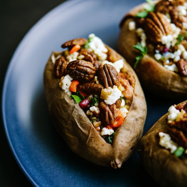 Sweet Potatoes with Pecans and Goat Cheese