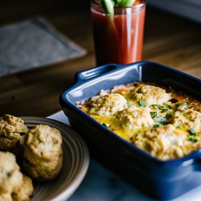Baked Eggs + Chive Biscuits + Bloody Marys