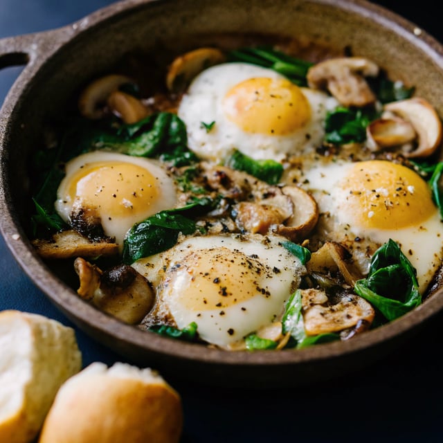 Baked Eggs with Spinach and Mushrooms