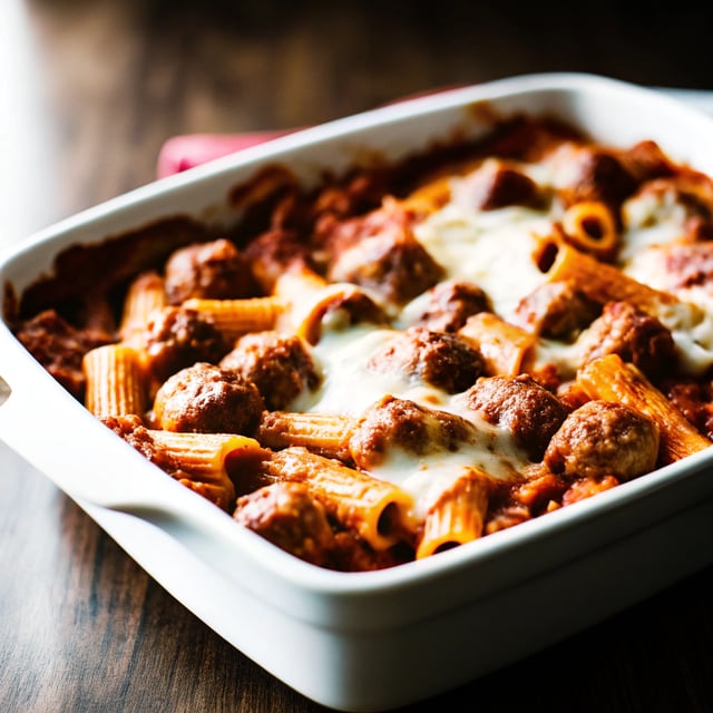 Baked Rigatoni with Tiny Meatballs
