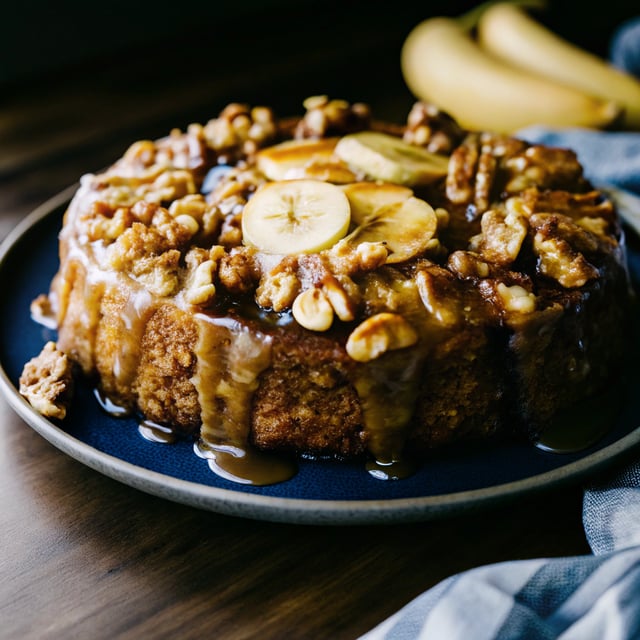 Caramel Walnut Upside-Down Banana Cake
