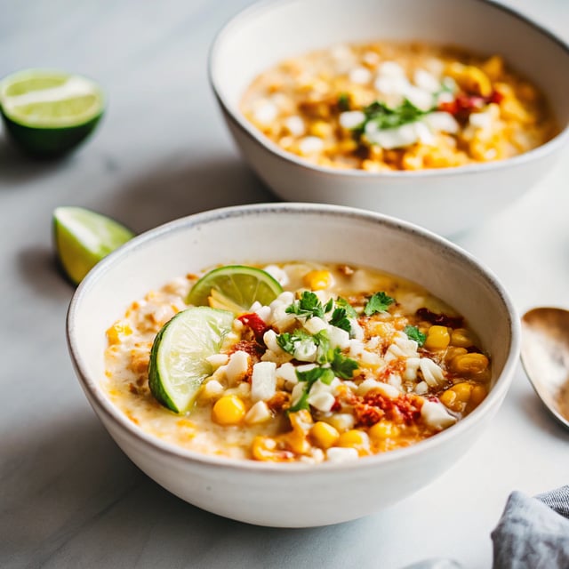 Corn Chowder with Chile, Lime and Cotija