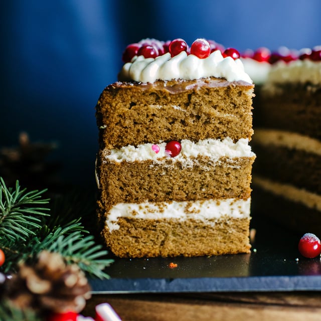 Gingerbread Layer Cake with Whipped Mascarpone Cream and Sugared Cranberries