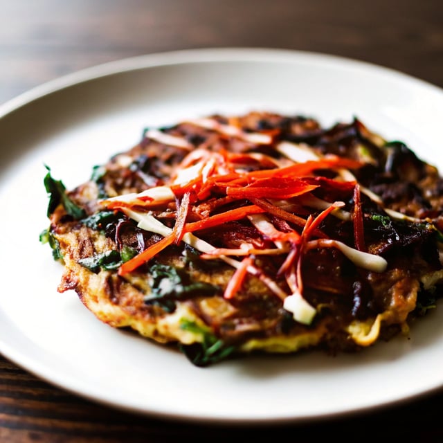 Japanese Vegetable Pancakes [Okonomiyaki] with Cabbage, Kale and Carrots