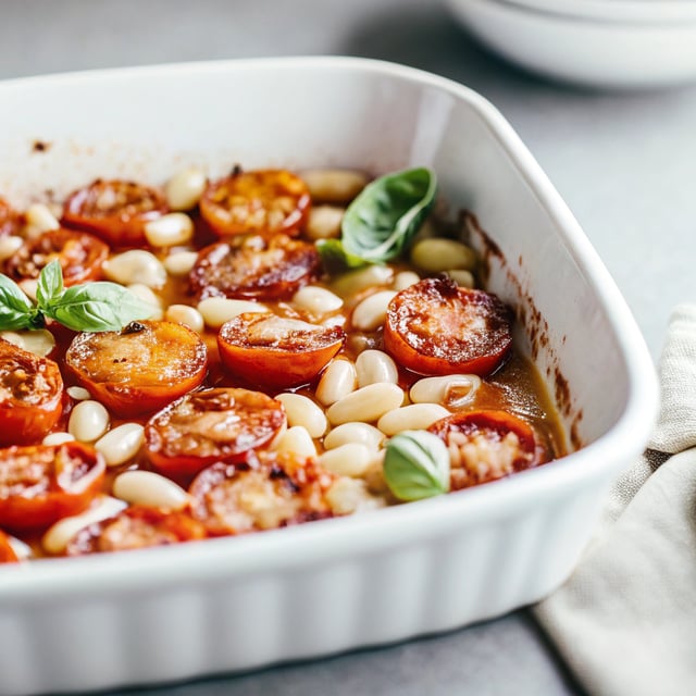Roasted Tomatoes with White Beans and Basil