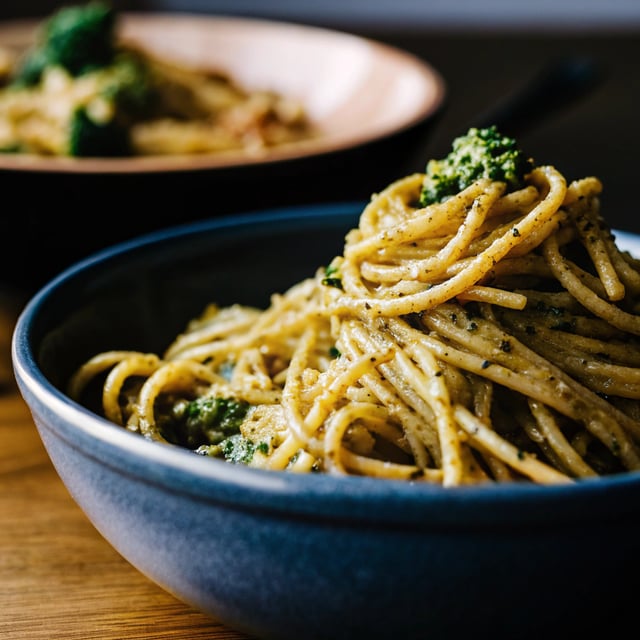 Spaghetti with Broccoli Cream Pesto