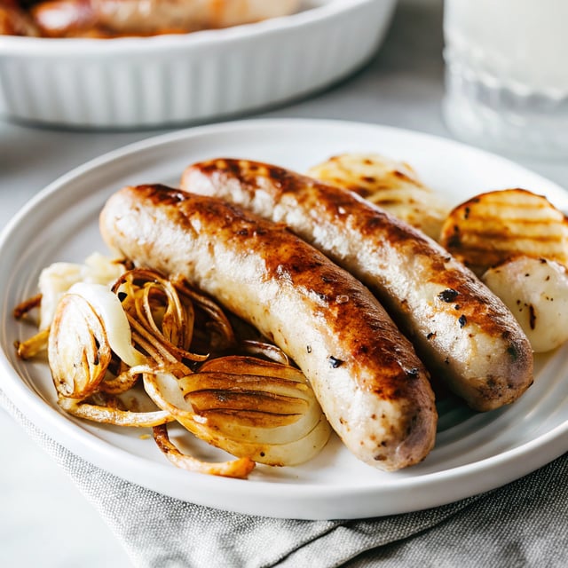 Beer Bratwursts with Onions and Grilled Cabbage
