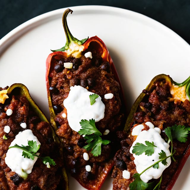 Black Bean Chile Rellenos with Yogurt Mexican Crema