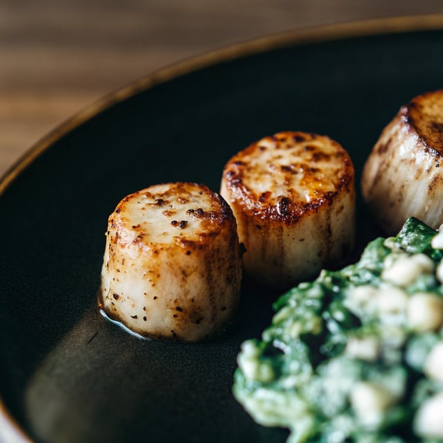 Blackened Scallops with Dairy-Free Creamed Spinach