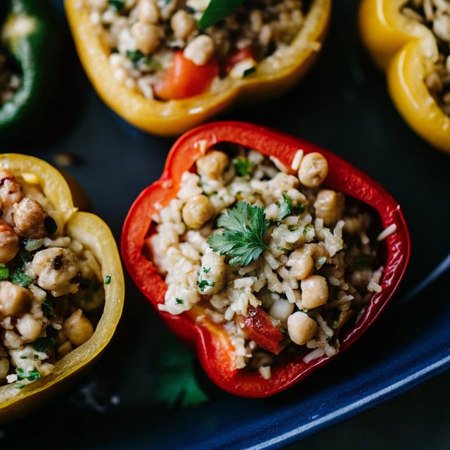 Mediterranean Orzo and Chickpea Stuffed Bell Peppers