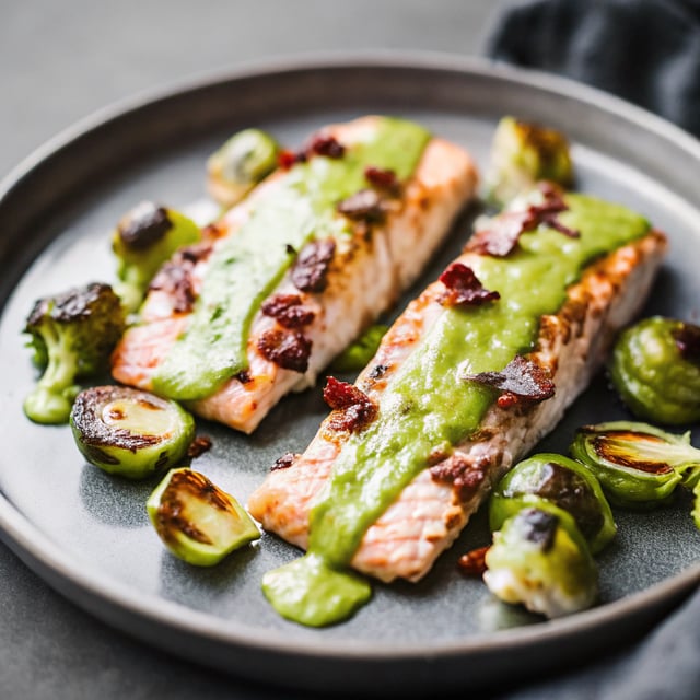 Sheet Pan Green Goddess Salmon with Bacony Brussels Sprouts