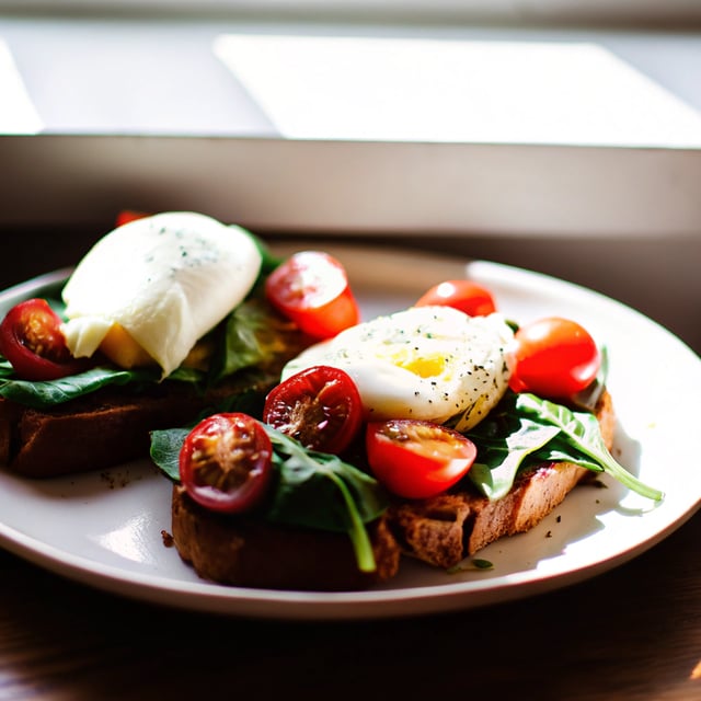 Avocado Toast with Eggs, Spinach, and Tomatoes