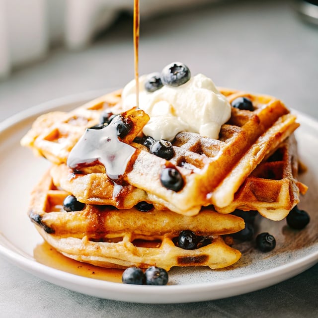 Blueberry Sour Cream Waffles with Maple Glaze