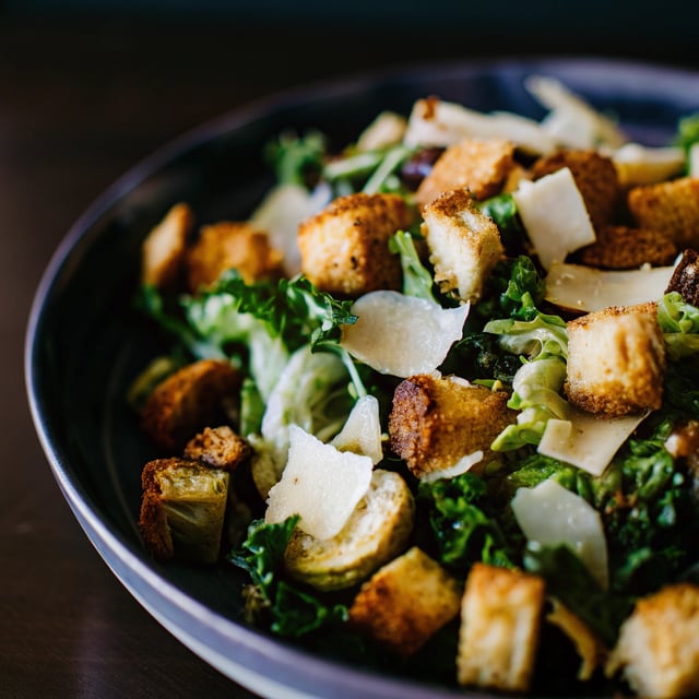 Brussels Sprouts Kale Caesar Salad