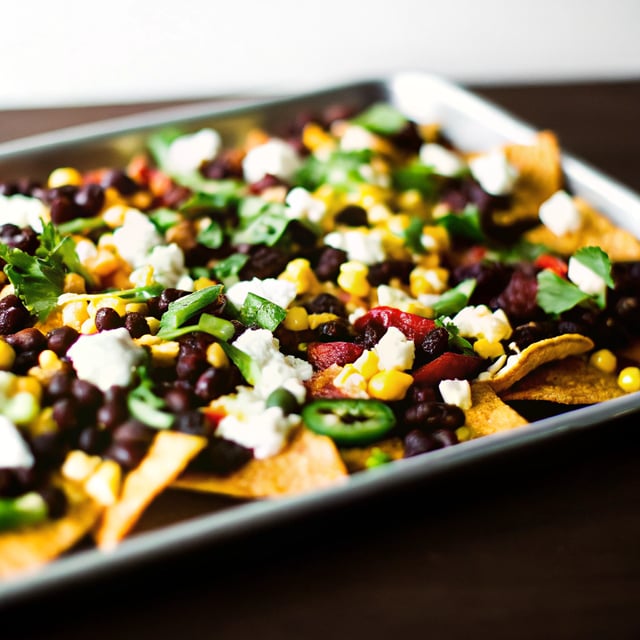 Charred Corn & Poblano Black Bean Nachos