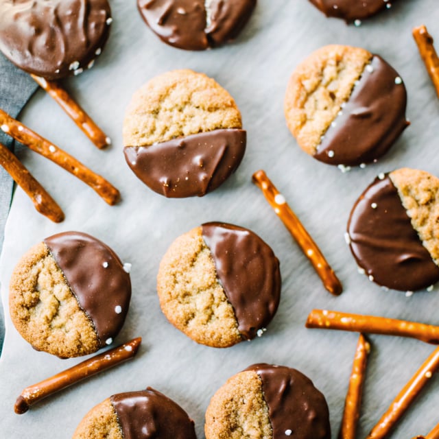 Chocolate Dipped Pretzel Cookies
