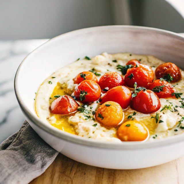 Creamy Basil Polenta with Roasted Tomatoes