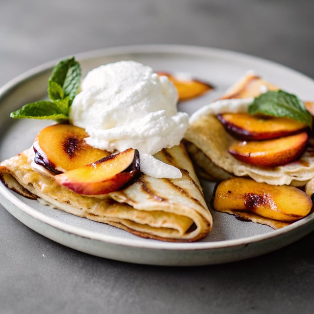 Crepes with Grilled Peaches & Cream