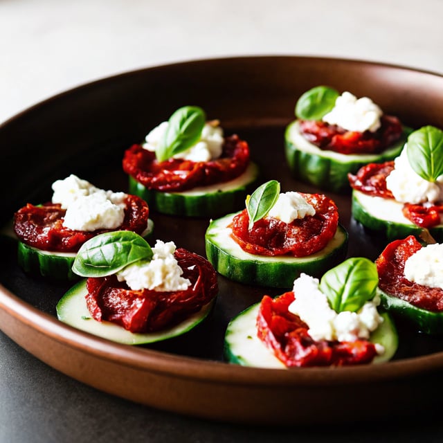 Cucumber Canapés with Whipped Feta, Sun-Dried Tomatoes, and Basil