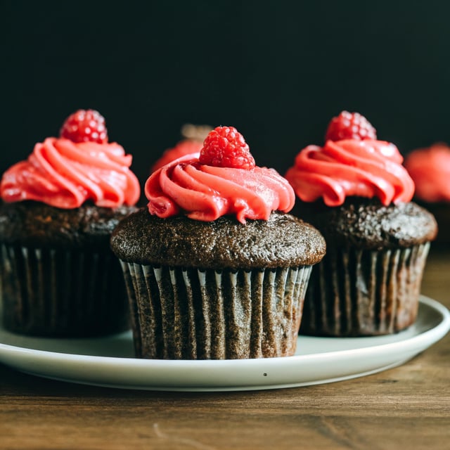 Dark Chocolate Cupcakes with Raspberry Buttercream Frosting
