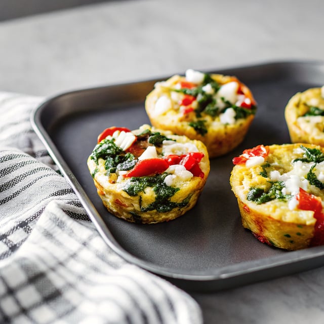 Egg Muffins with Kale, Roasted Red Peppers, and Feta Cheese