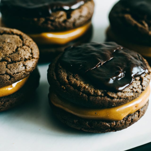 Flourless Peanut Butter Chocolate Ganache Sandwich Cookies