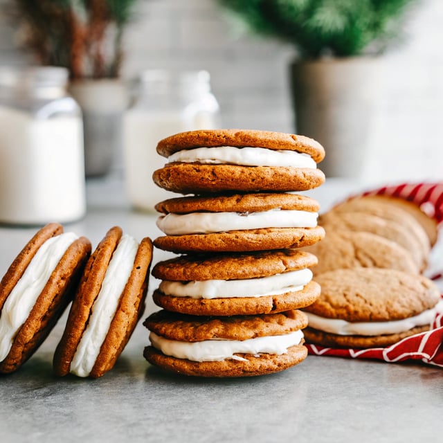 Gingersnap Sandwich Cookies with White Chocolate Filling
