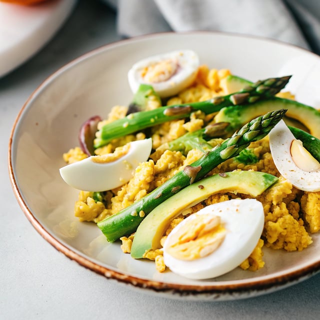 Grated Egg Avocado Asparagus Salad