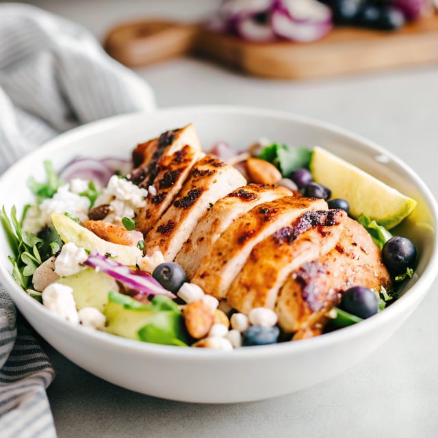 Grilled Chicken Blueberry Feta Salad with Lemon Poppy Seed Dressing