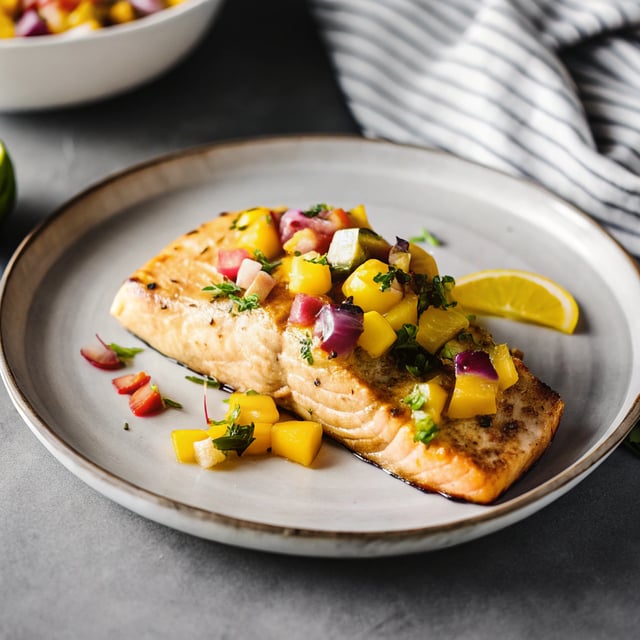 Grilled Salmon with Mango Peach Salsa