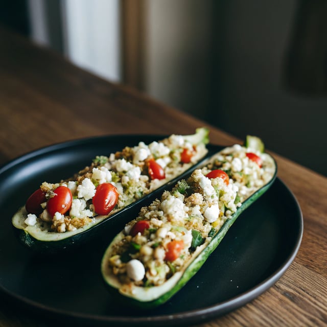 Grilled Zucchini Boats with Quinoa & Basil Vinaigrette