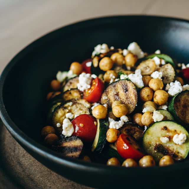 Grilled Zucchini, Chickpea, Tomato, and Goat Cheese Salad