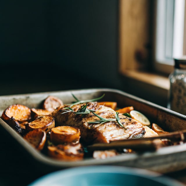 Honey Rosemary Baked Salmon with Sweet Potatoes