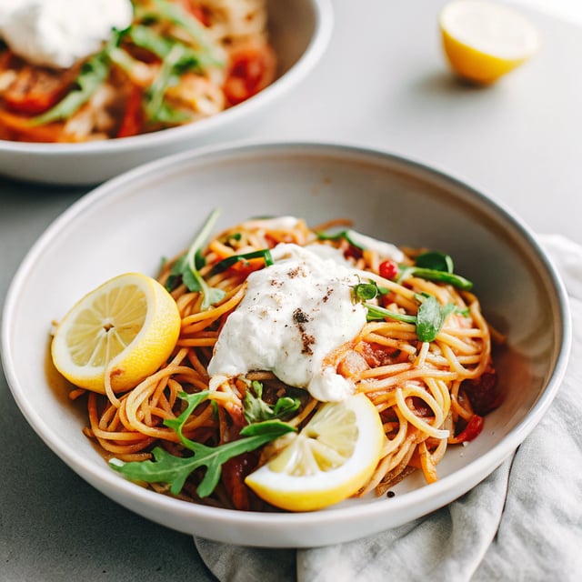 Lemon Arugula Pasta with Burrata