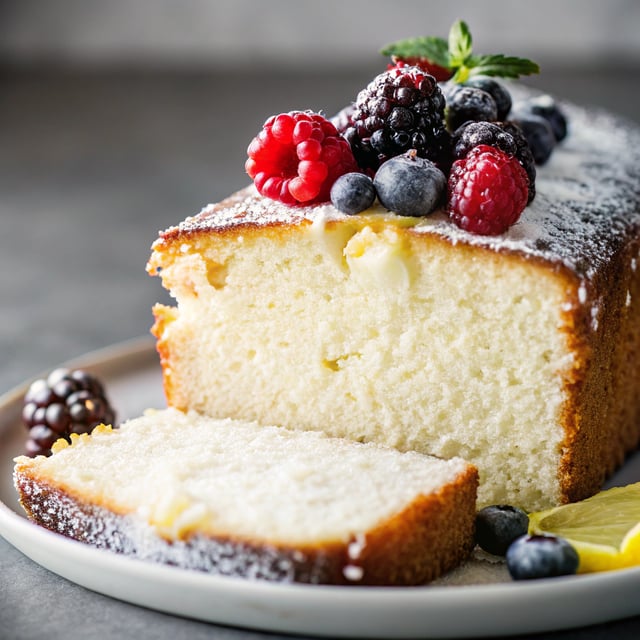 Lemon Ricotta Pound Cake with Berries