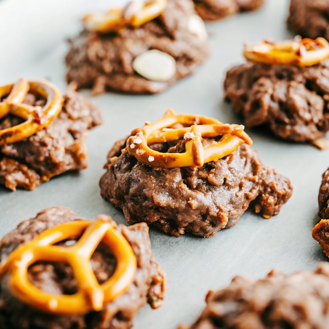 No Bake Chocolate Peanut Butter Pretzel Cookies