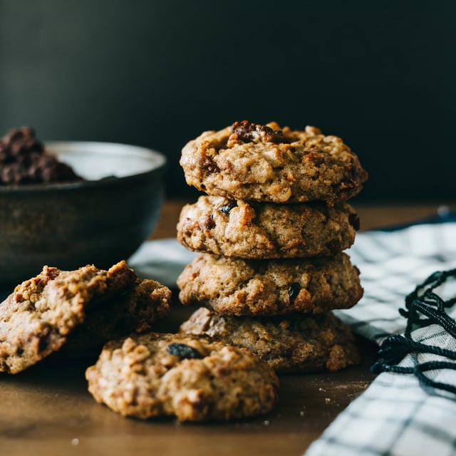 Oatmeal Cookies with Cinnamon Roasted Almonds, Cocoa Nibs, and Dark Chocolate