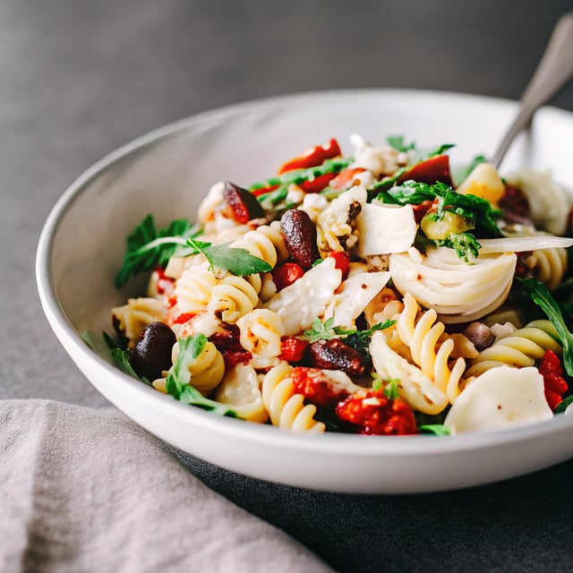Pasta Salad with Sun-Dried Tomatoes, Artichokes, and Olives