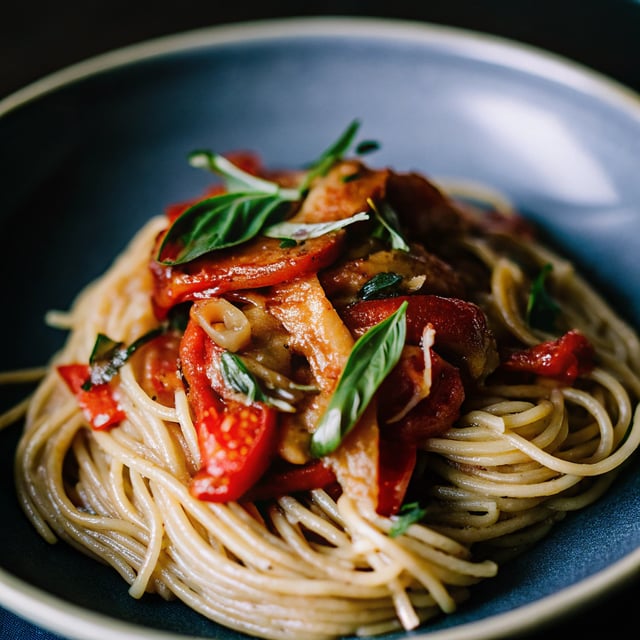 Pasta with Roasted Red Pepper Tomato Sauce