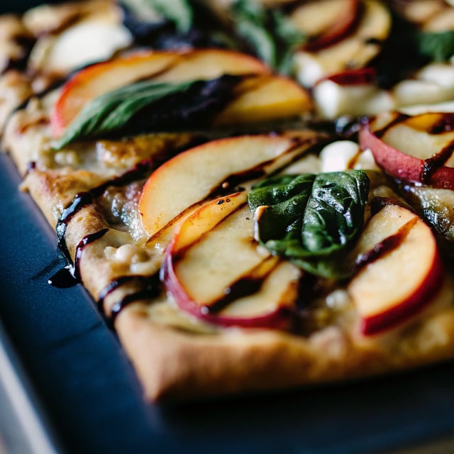 Peach, Basil, Mozzarella, & Balsamic Pizza