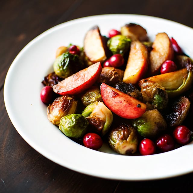 Roasted Pear and Cranberry Brussels Sprouts