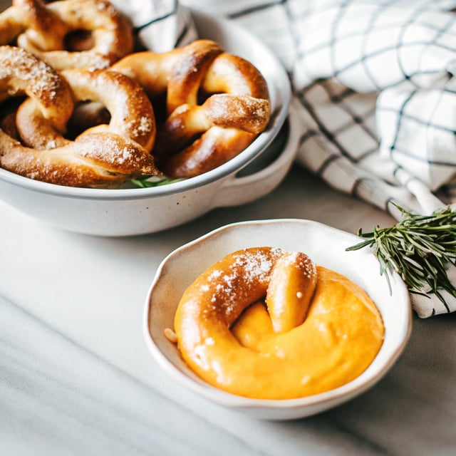 Rosemary Sea Salt Pretzels with Rosemary Cheddar Cheese Sauce