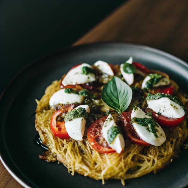 Spaghetti Squash with Pesto, Mozzarella, & Roasted Tomatoes