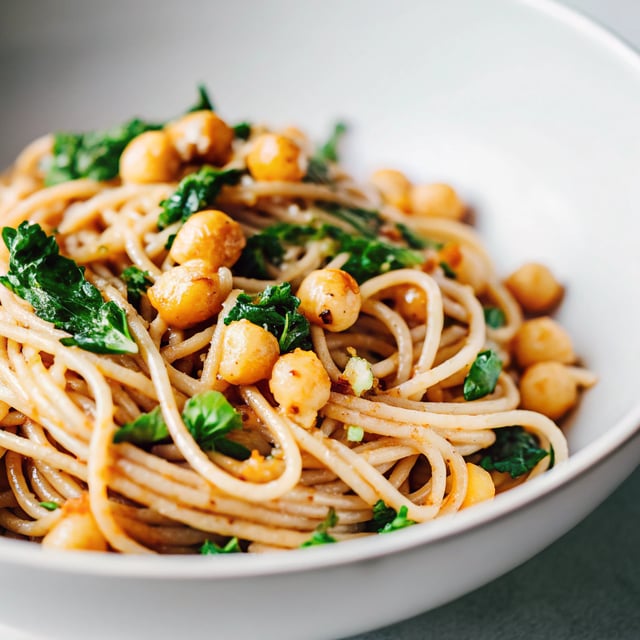 Spaghetti with Chickpeas & Kale