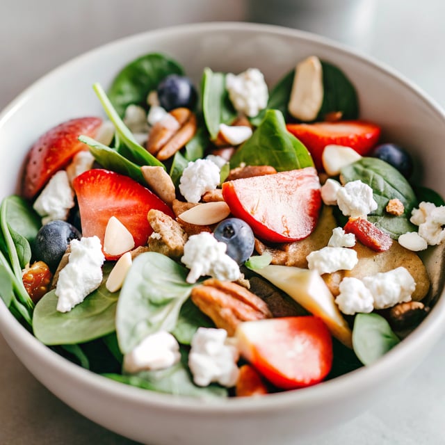 Spinach Salad with Fruit, Almonds, and Feta Cheese