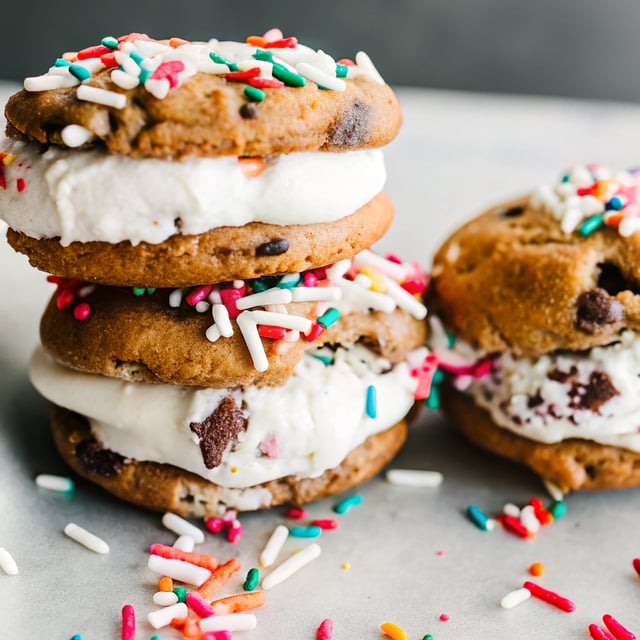 Sprinkle Chocolate Chip Cookie Ice Cream Sandwiches