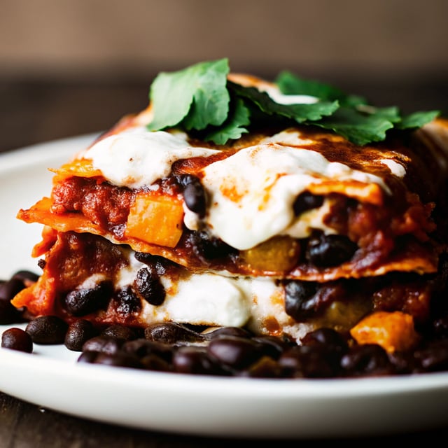 Stacked Sweet Potato and Black Bean Enchiladas