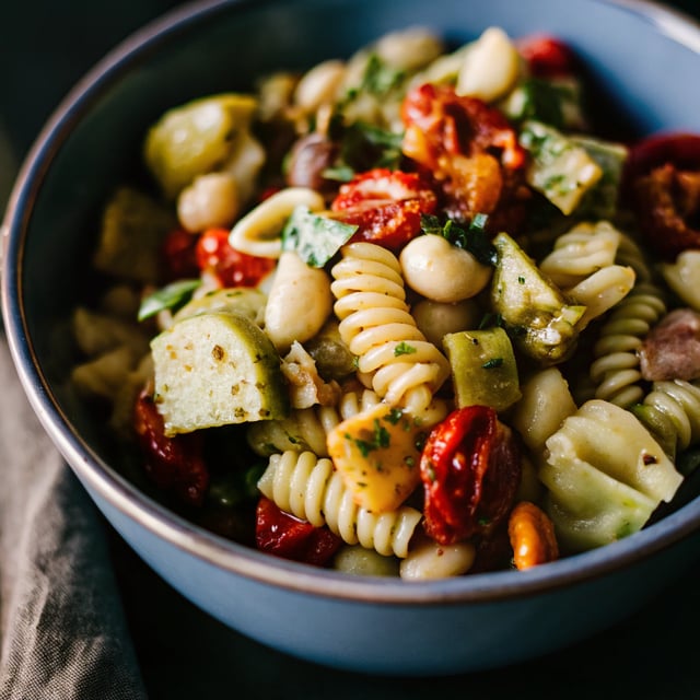Sun-Dried Tomato, White Bean, and Artichoke Pesto Pasta Salad