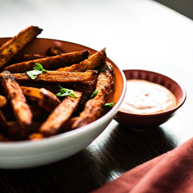 Sweet Potato Fries with Spicy Cashew Dipping Sauce