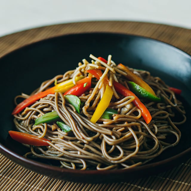 Whole Wheat Noodles with Peanut Sauce and Vegetables